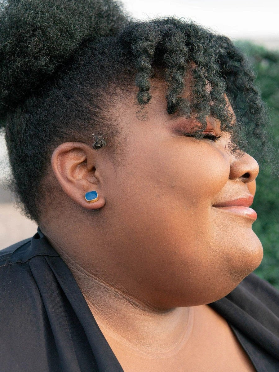 Boxy Blue Square Studs by Fair Anita