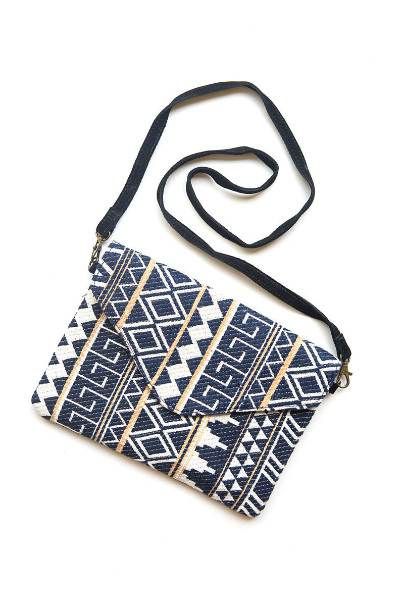 Navy Patterned Envelope Crossbody Purse