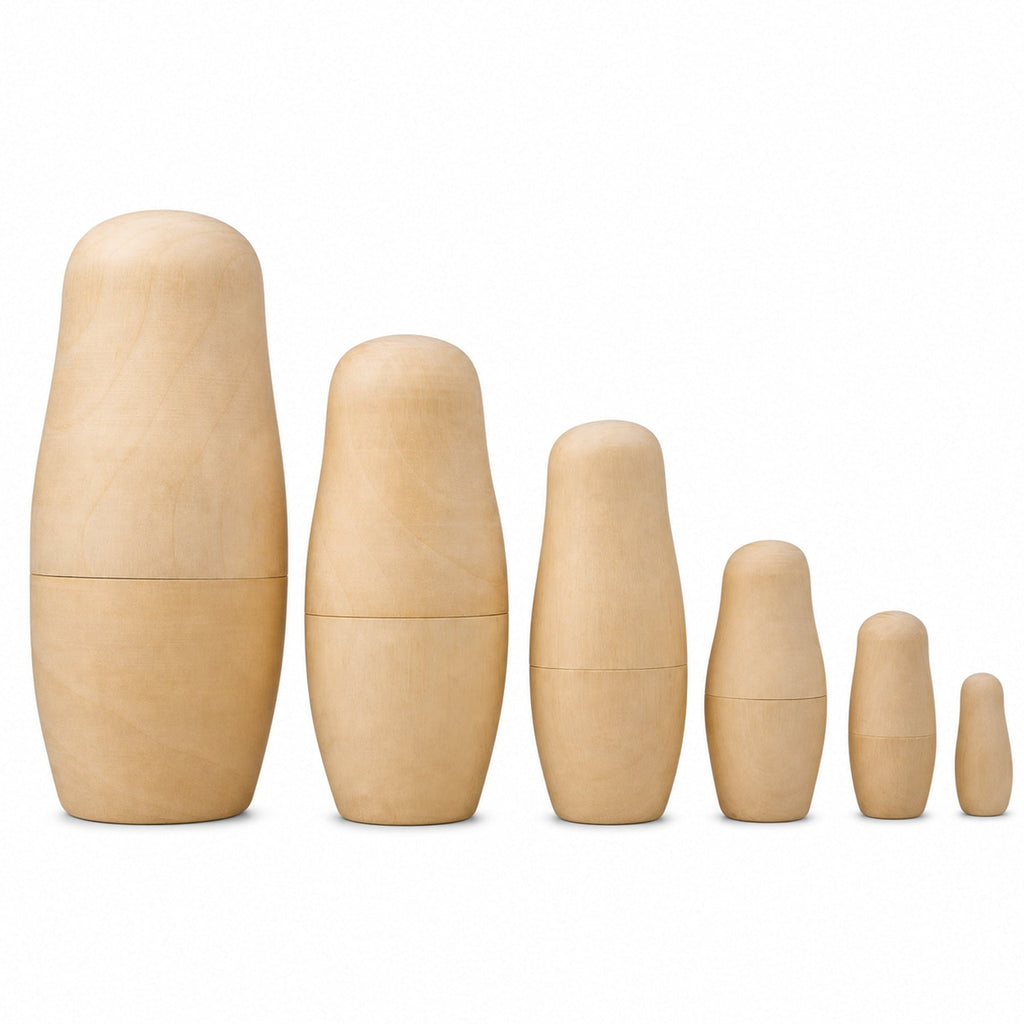 Set of 6 Unfinished Wooden Nesting Dolls DIY Craft Blanks for Painting 6.5 Inches