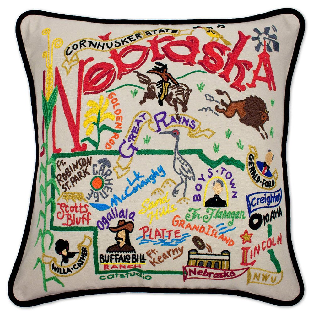 Nebraska Hand - Embroidered Pillow Pillows La Vie Bien Nebraska Hand - Embroidered Pillow
