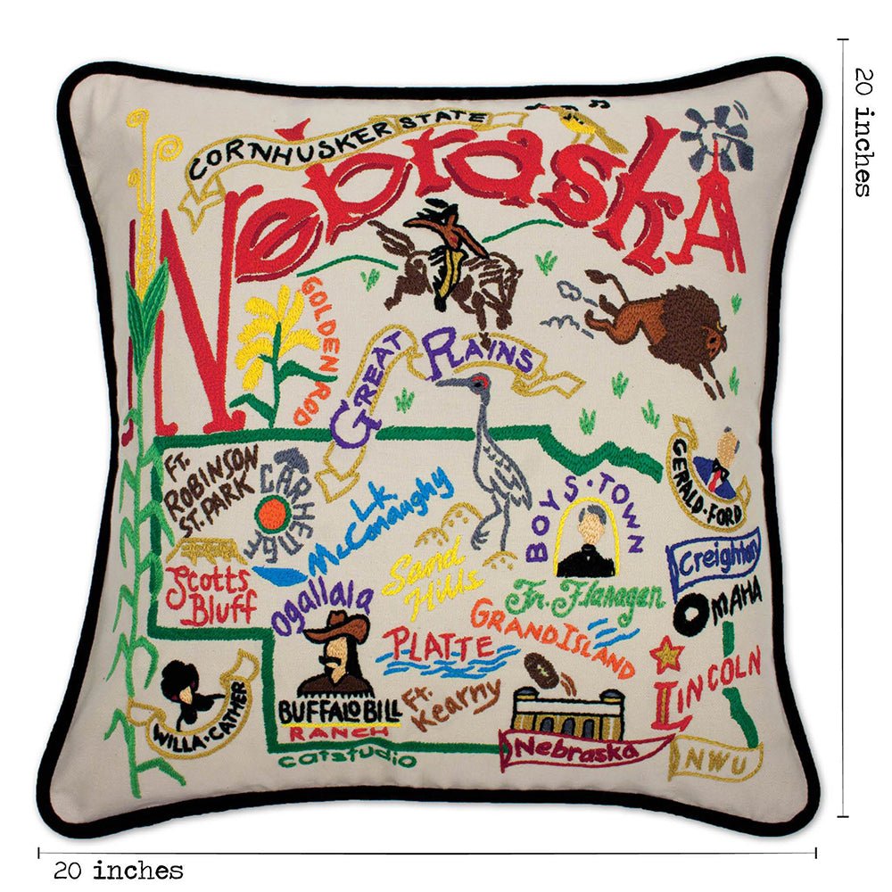 Nebraska Hand - Embroidered Pillow Pillows La Vie Bien Nebraska Hand - Embroidered Pillow