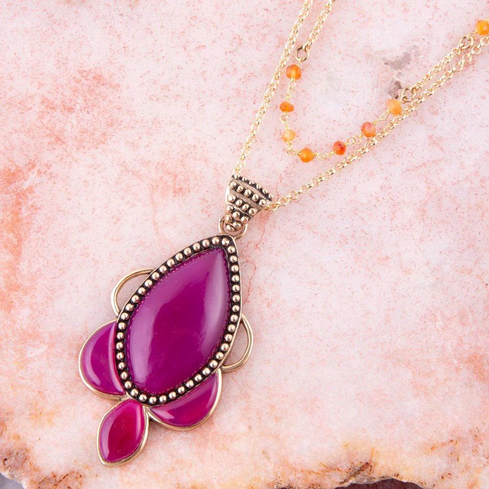 Neims Pink Carnelian Golden Pendant Necklace by Barse Jewelry