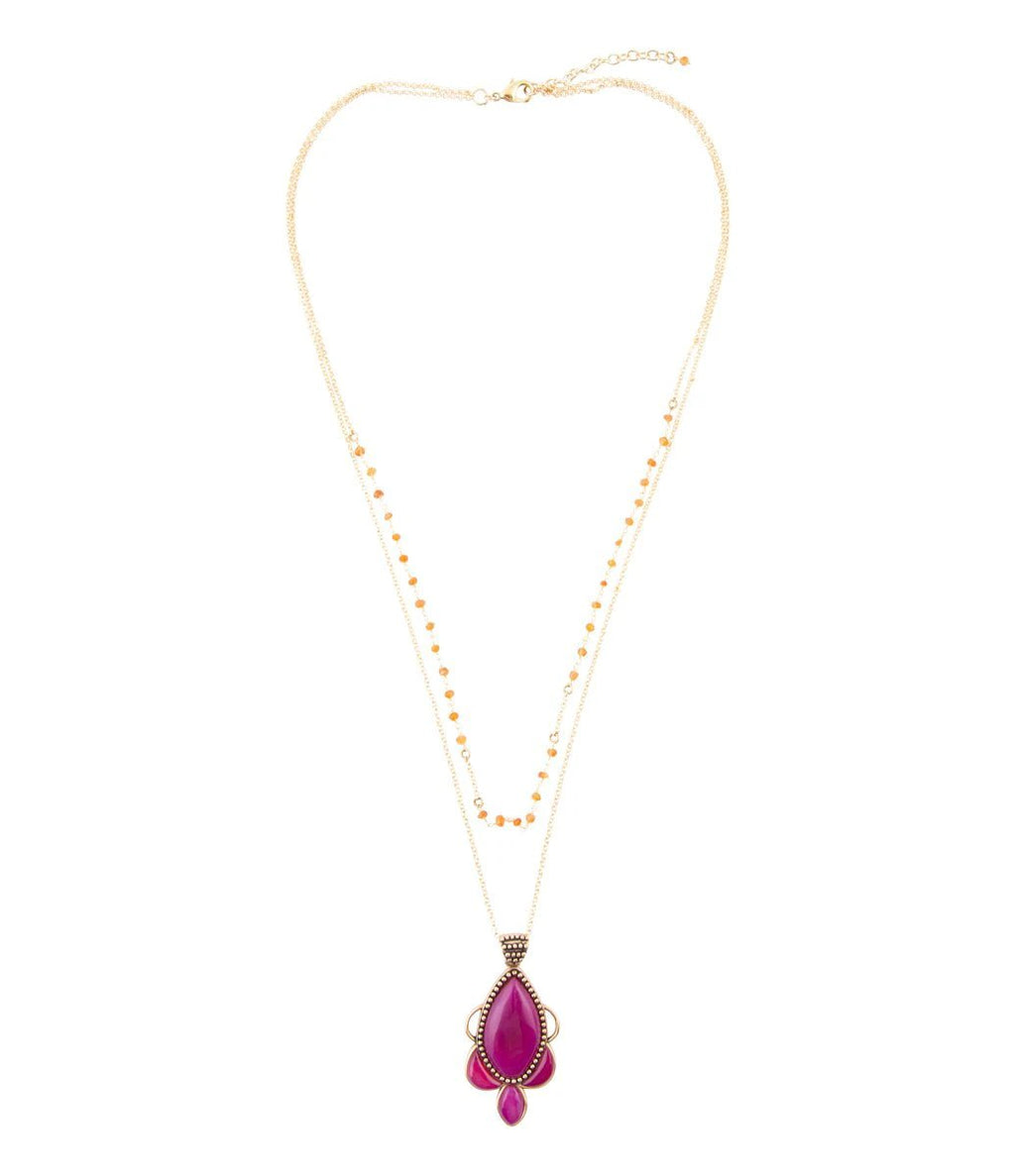 Neims Pink Carnelian Golden Pendant Necklace by Barse Jewelry
