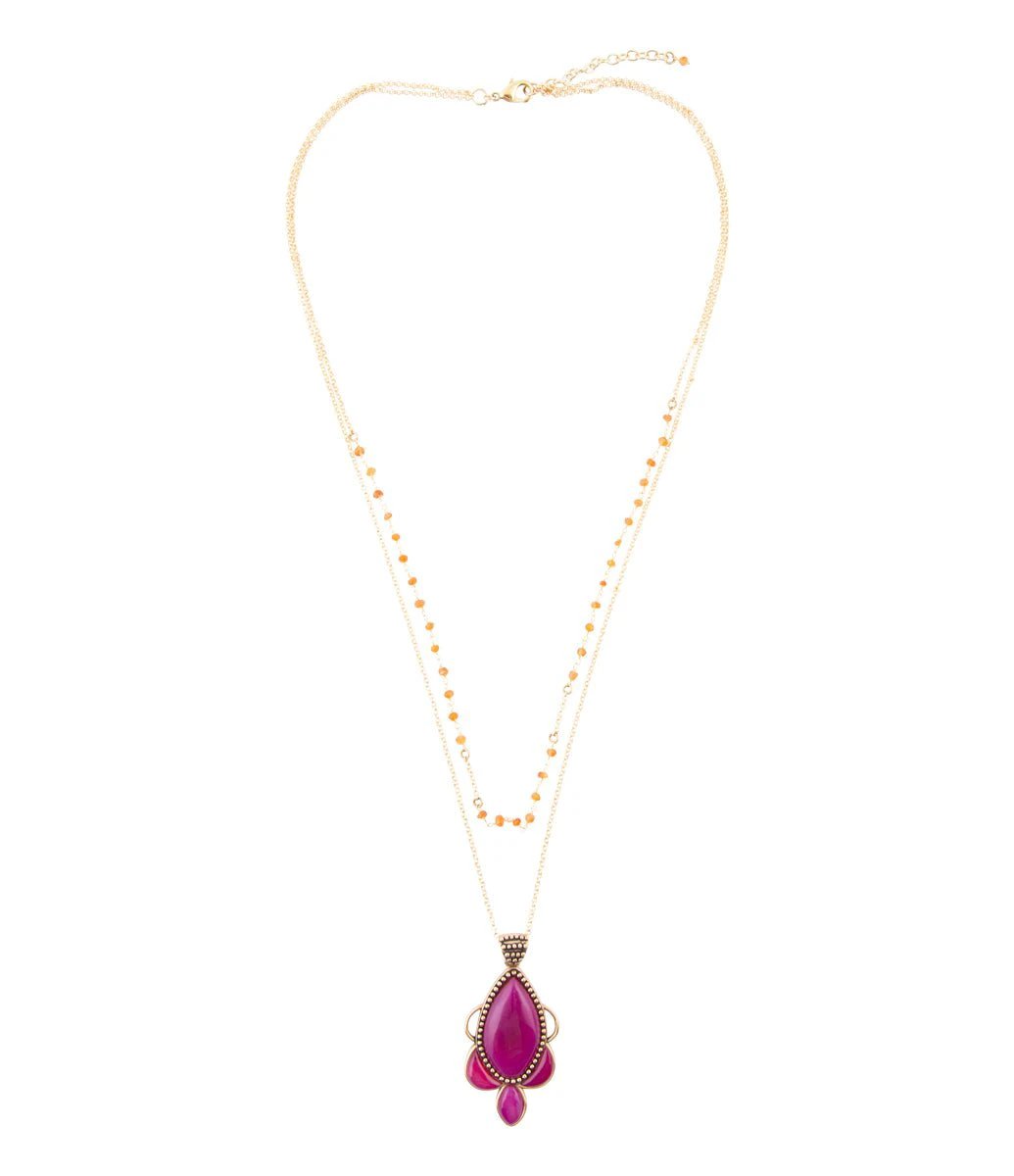 Neims Pink Carnelian Golden Pendant Necklace by Barse Jewelry