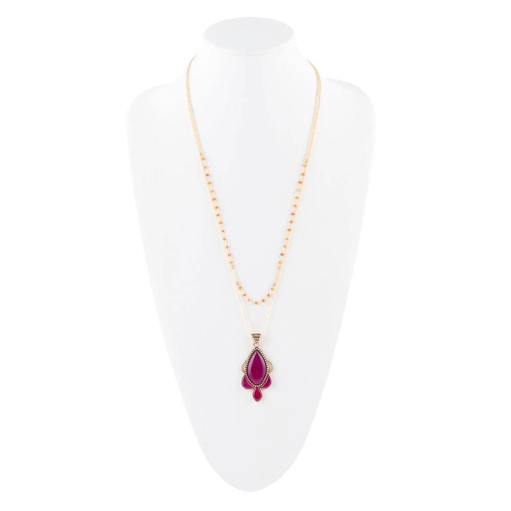 Neims Pink Carnelian Golden Pendant Necklace by Barse Jewelry