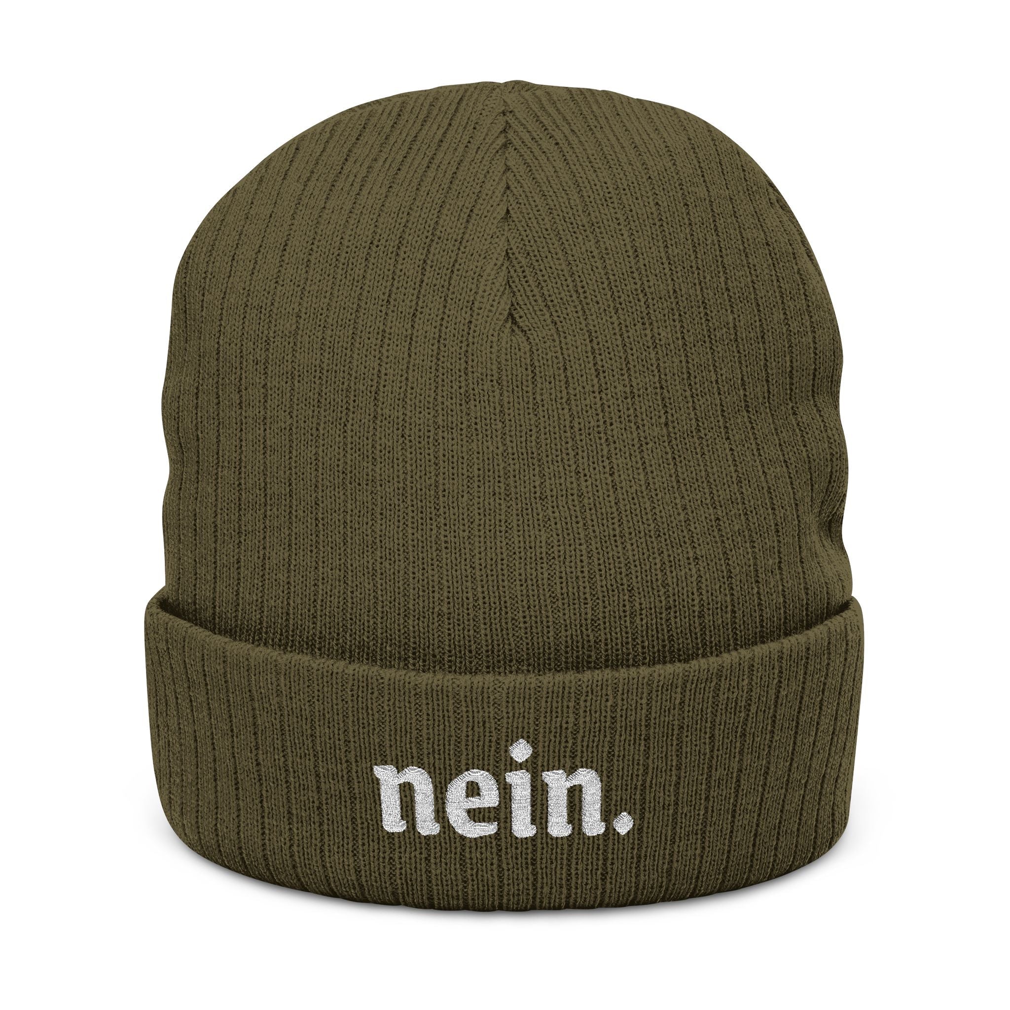 Nein Embroidered Ribbed Beanie — Cozy Black Knit Winter Hat for German speaker gifts Hats La Vie Bien Nein Embroidered Ribbed Beanie — Cozy Black Knit Winter Hat for German speaker gifts