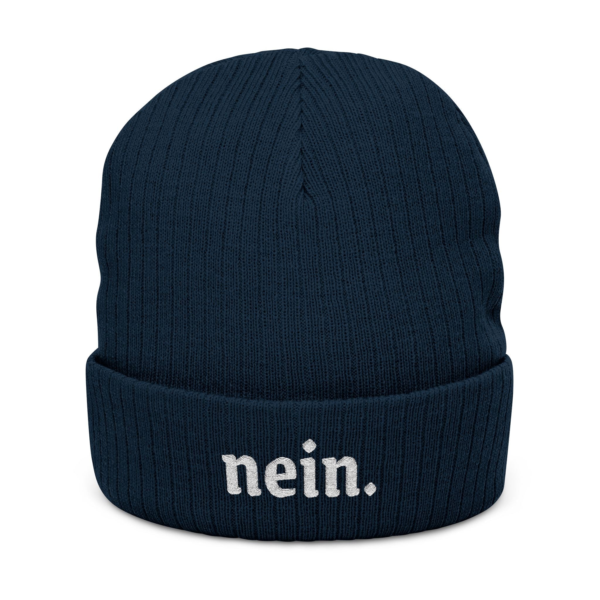 Nein Embroidered Ribbed Beanie — Cozy Black Knit Winter Hat for German speaker gifts Hats La Vie Bien Nein Embroidered Ribbed Beanie — Cozy Black Knit Winter Hat for German speaker gifts