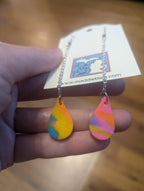 Neon vibes dangle earrings, for pierced ears, handmade jewelry perfect for gifting, made in Michigan USA. Yellow blue and pink colorful by My Store