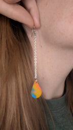 Neon vibes dangle earrings, for pierced ears, handmade jewelry perfect for gifting, made in Michigan USA. Yellow blue and pink colorful by My Store
