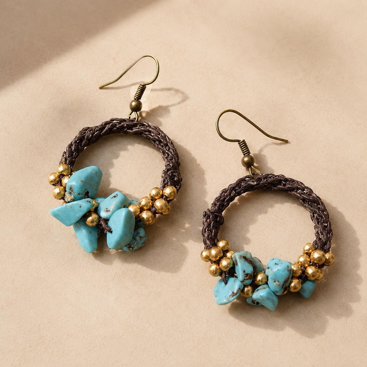 Neptune Wax Chord and Stone Earrings -Thailand Earrings La Vie Bien Neptune Wax Chord and Stone Earrings -Thailand