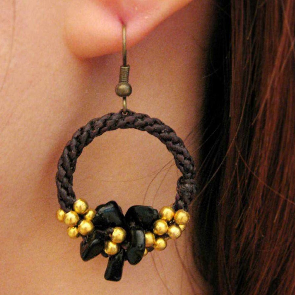 Neptune Wax Chord and Stone Earrings - Thailand Jewelry La Vie Bien Neptune Wax Chord and Stone Earrings - Thailand