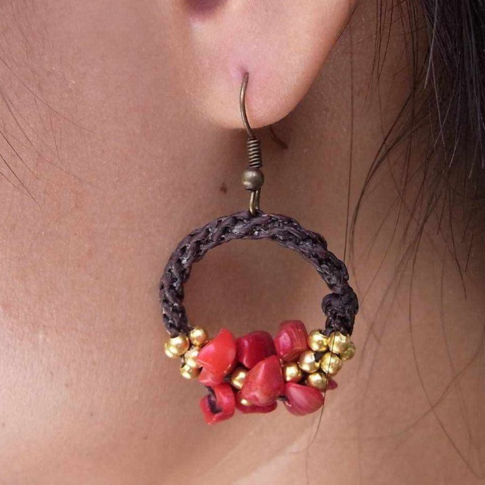 Neptune Wax Chord and Stone Earrings - Thailand Jewelry La Vie Bien Neptune Wax Chord and Stone Earrings - Thailand