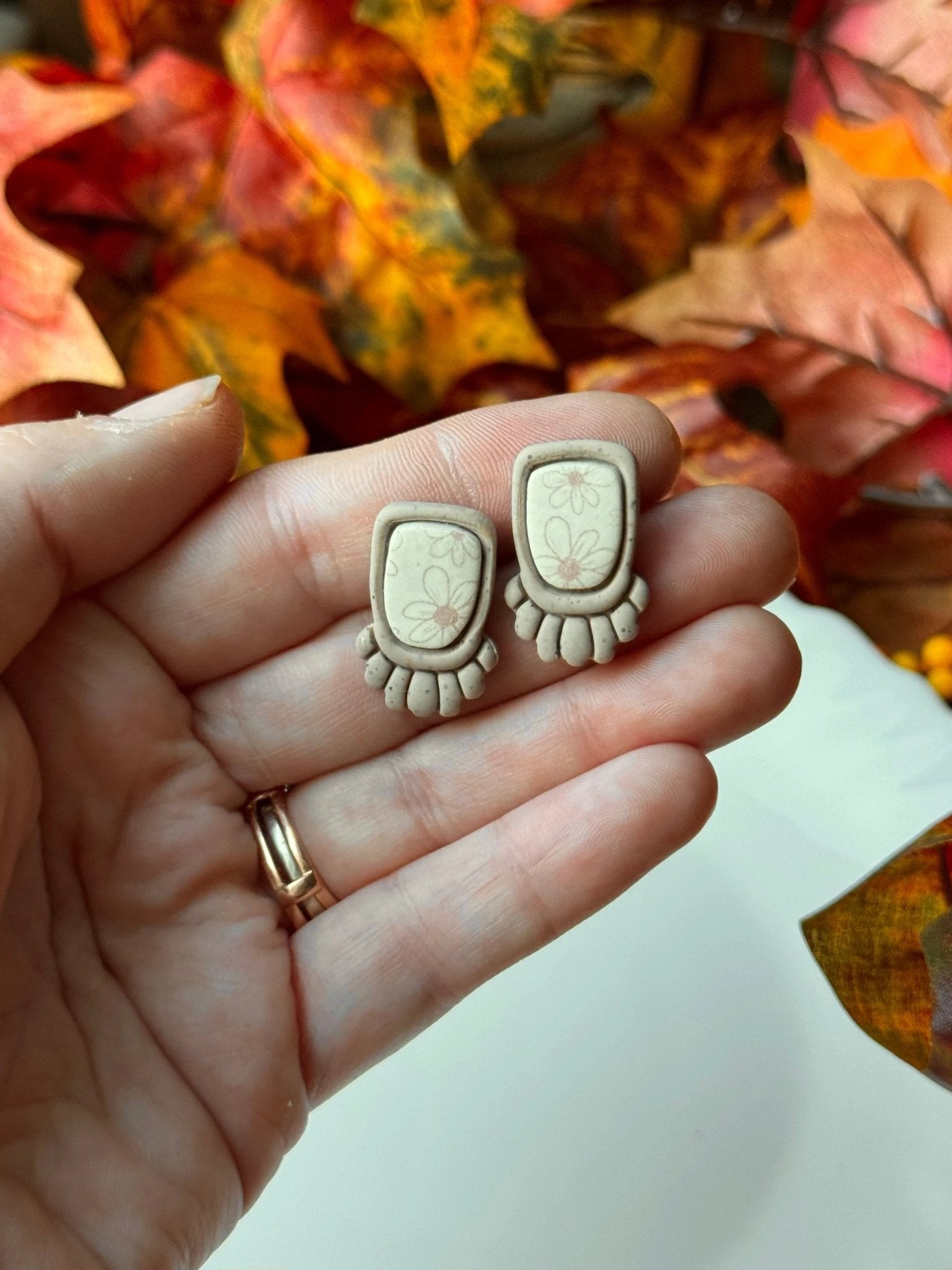 Neutral Daisy Bezel Studs by Shop Something Earthy