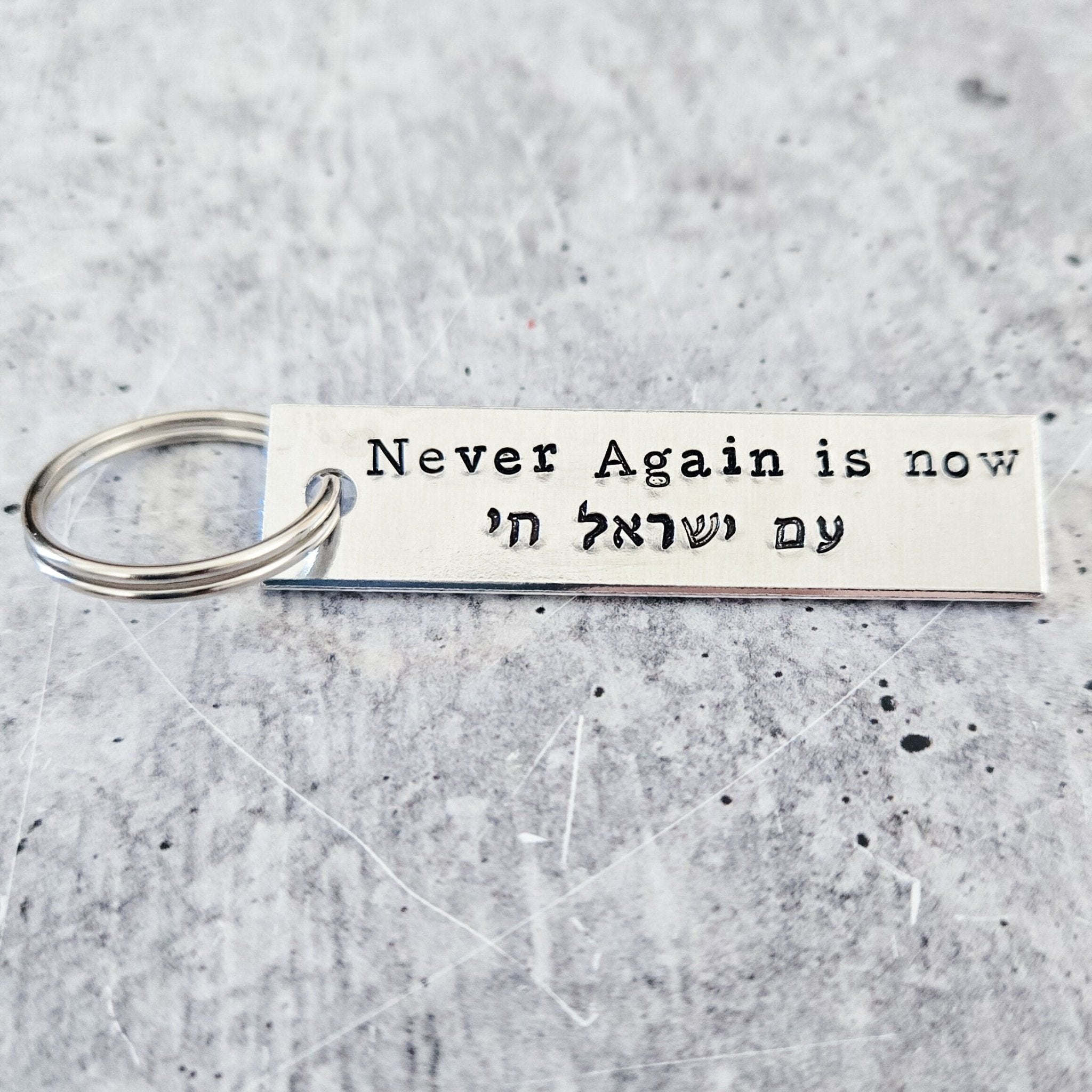 Never Again is Now Silver Aluminum Keychain Key Chain La Vie Bien Never Again is Now Silver Aluminum Keychain