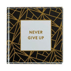 Never Give Up 3"x3" Paperweight | Black Geometric Pattern by The Bullish Store