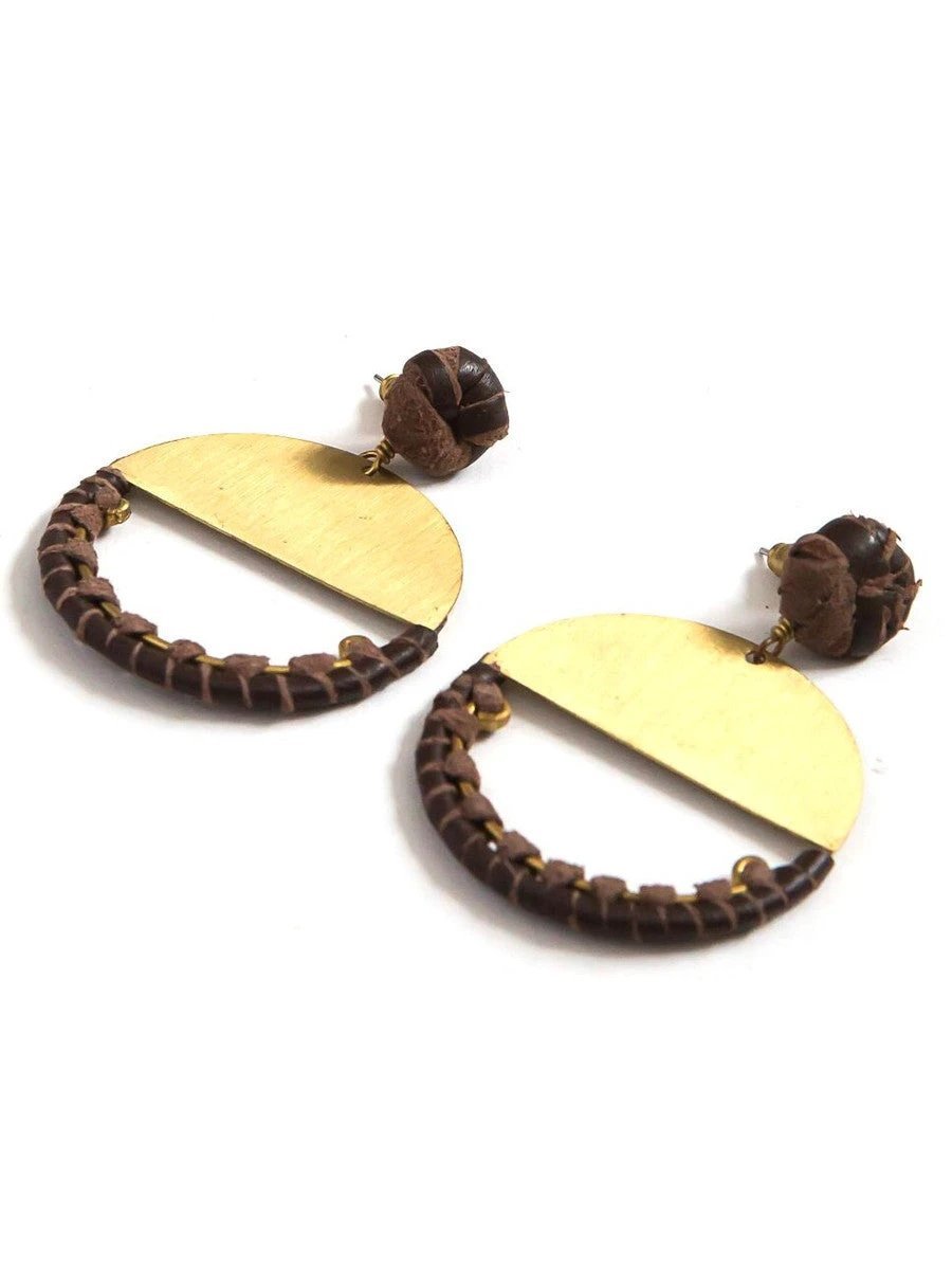 New Horizon Leather Earrings - Brass