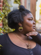 New Horizon Leather Earrings - Brass
