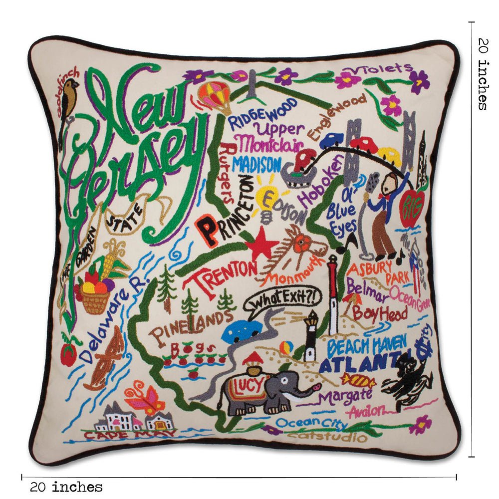 New Jersey Hand - Embroidered Pillow Pillows La Vie Bien New Jersey Hand - Embroidered Pillow