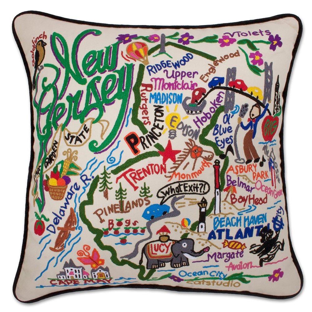 New Jersey Hand - Embroidered Pillow Pillows La Vie Bien New Jersey Hand - Embroidered Pillow