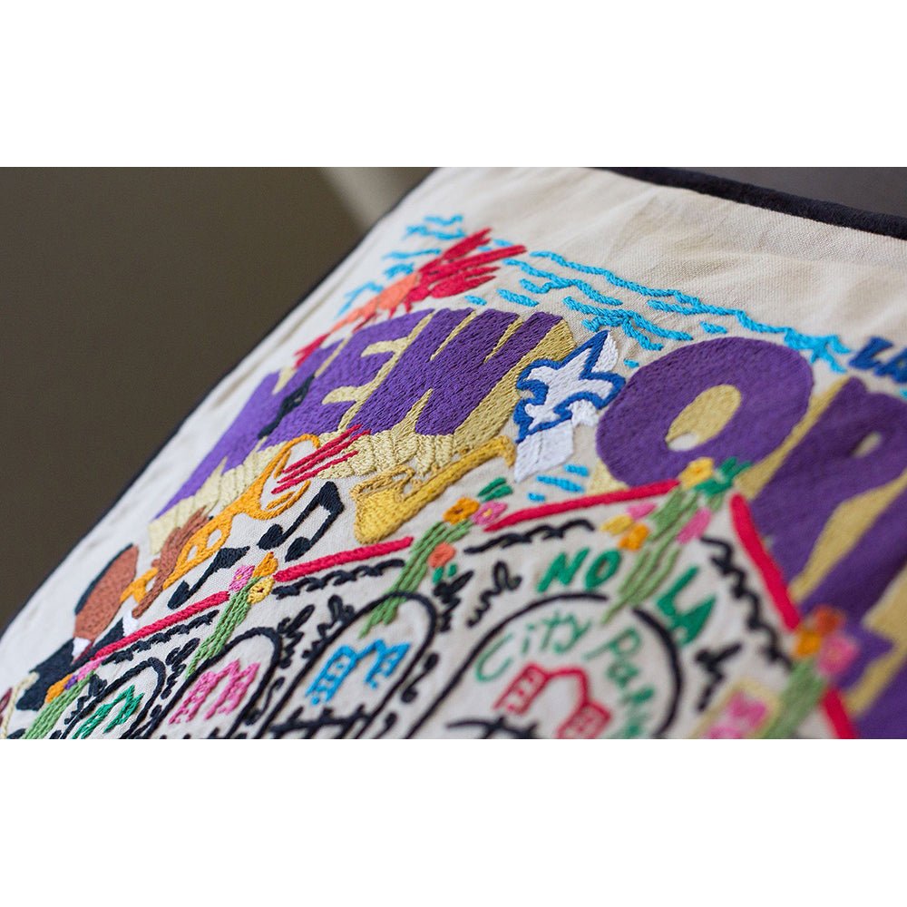 New Orleans Hand - Embroidered Pillow Pillows La Vie Bien New Orleans Hand - Embroidered Pillow