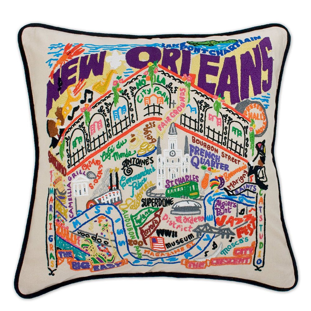 New Orleans Hand - Embroidered Pillow Pillows La Vie Bien New Orleans Hand - Embroidered Pillow