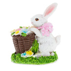 Spring Bunny Figurine With Floral Basket Easter Tabletop Accent 3 Inches Tall