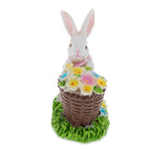 Spring Bunny Figurine With Floral Basket Easter Tabletop Accent 3 Inches Tall
