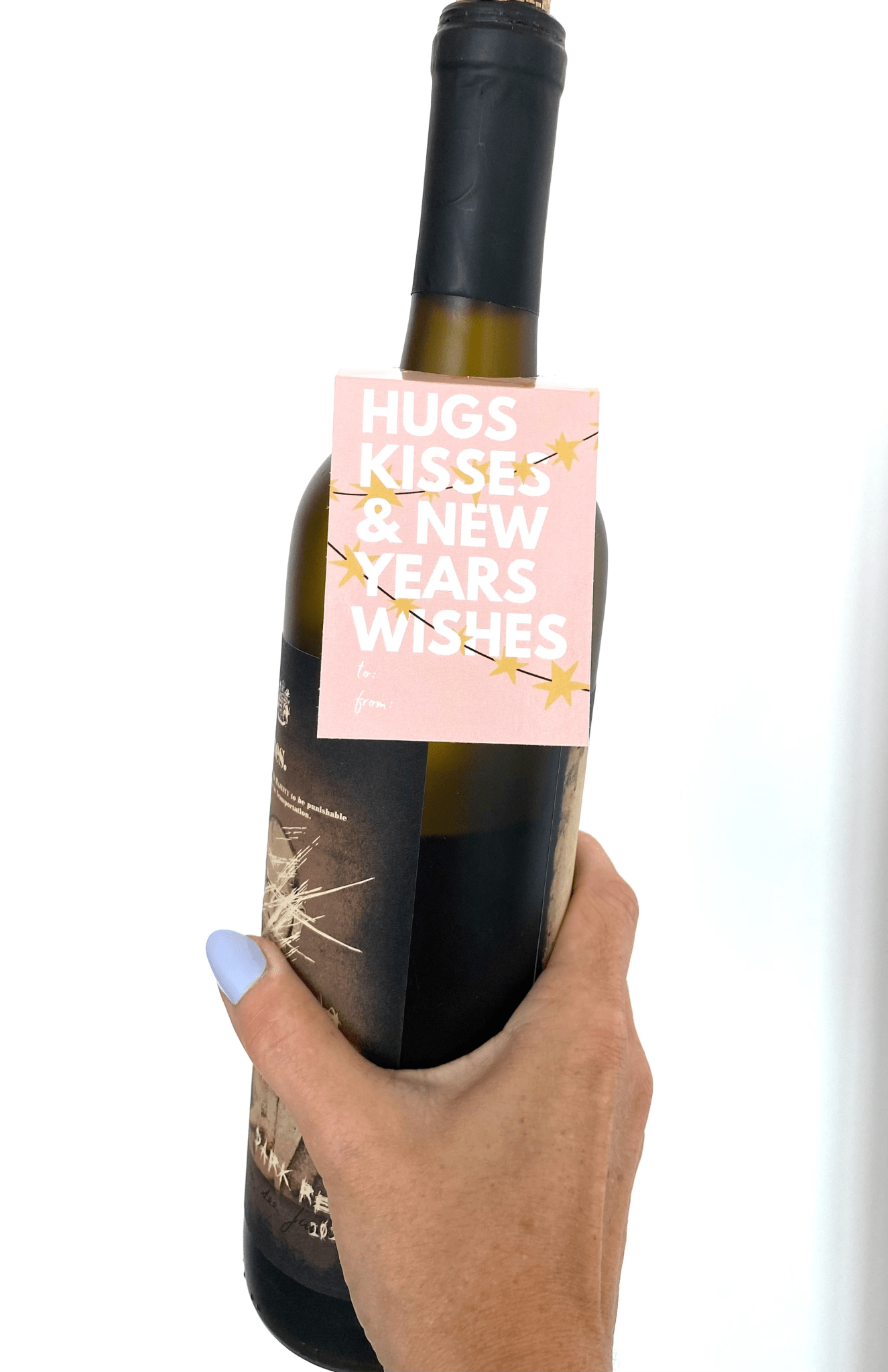 New Years Wishes Holiday Wine Bottle Gift Tag by Five Dot Post