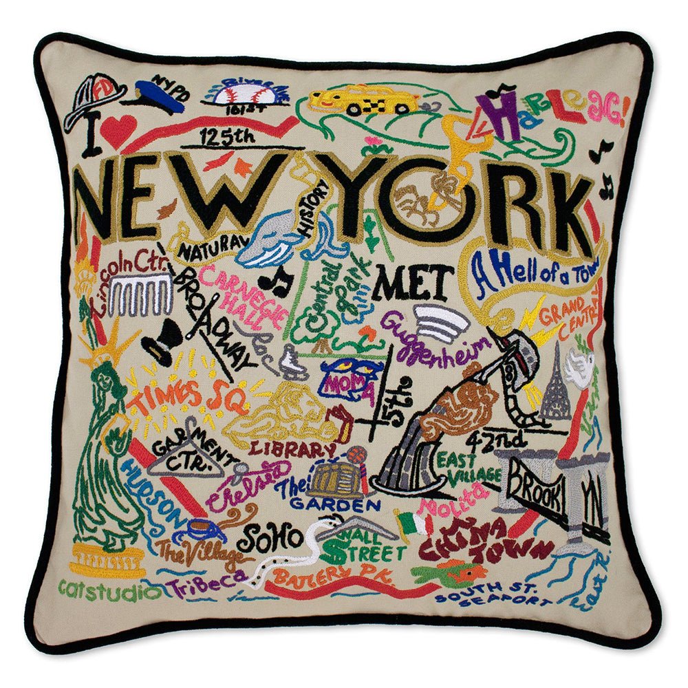 New York City Hand - Embroidered Pillow Pillows La Vie Bien New York City Hand - Embroidered Pillow