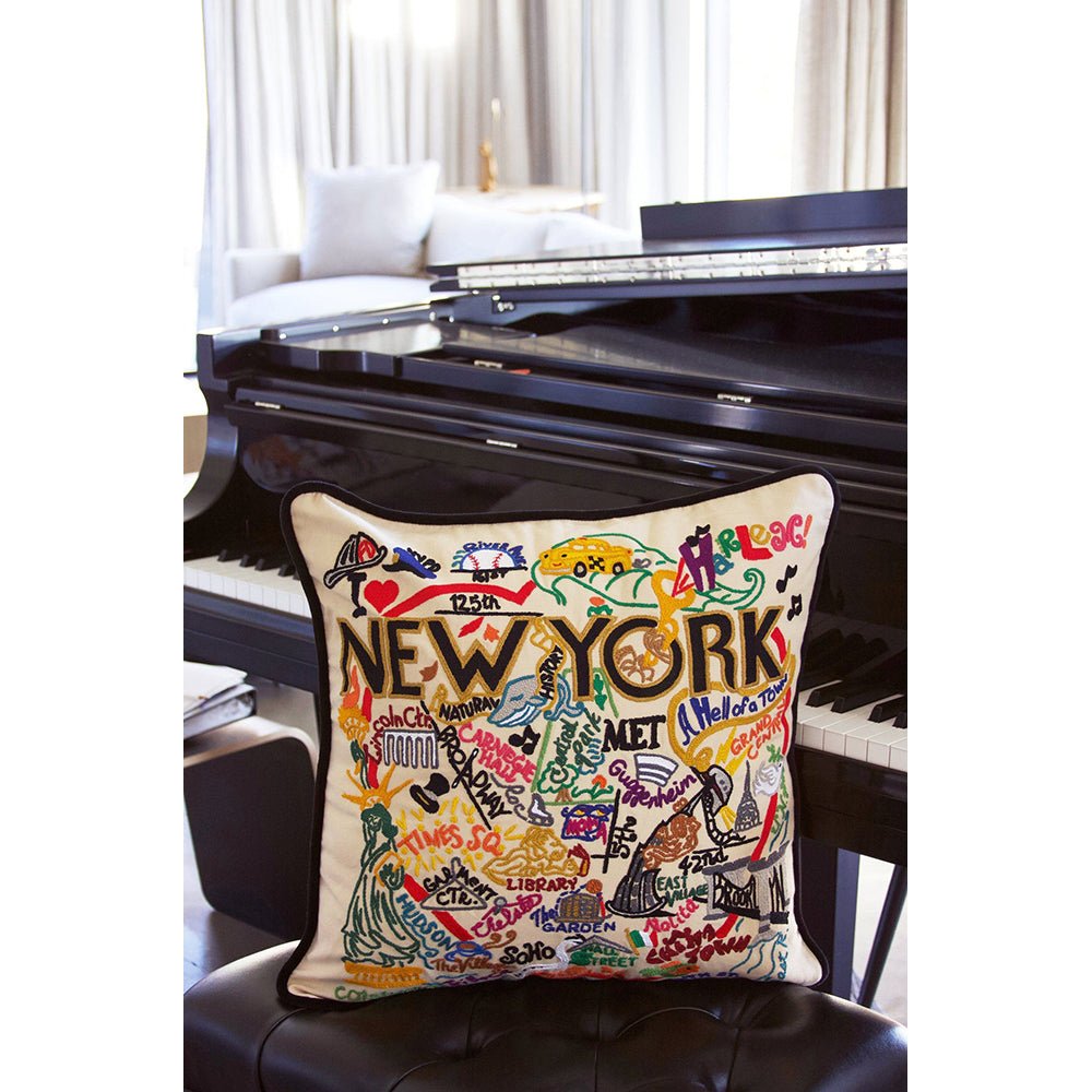 New York City Hand - Embroidered Pillow Pillows La Vie Bien New York City Hand - Embroidered Pillow