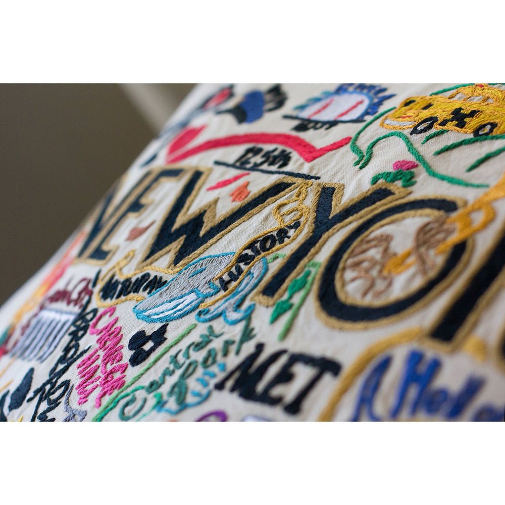 New York City Hand - Embroidered Pillow Pillows La Vie Bien New York City Hand - Embroidered Pillow