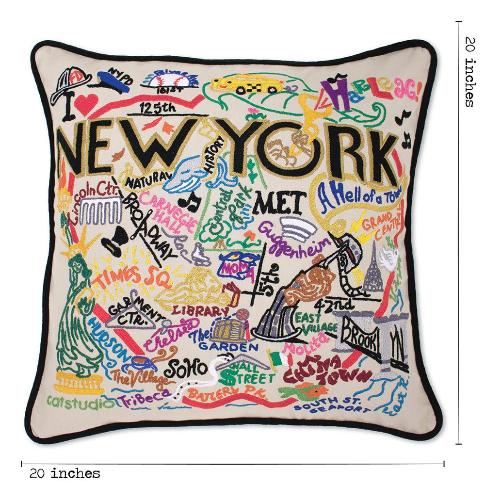 New York City Hand - Embroidered Pillow Pillows La Vie Bien New York City Hand - Embroidered Pillow