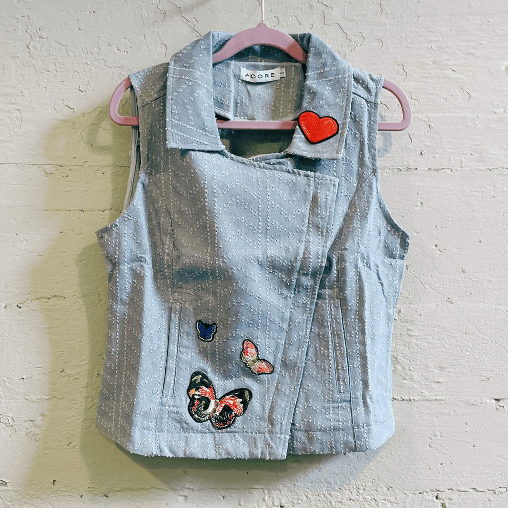 Nice Patches, Babe! Denim Vest Jacket with Zipper and Embroidered Patches [Sizes SM - XL]