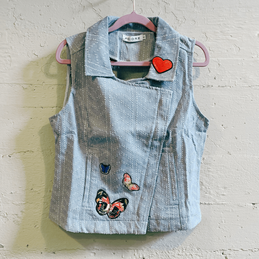 Nice Patches, Babe! Denim Vest Jacket with Zipper and Embroidered Patches [Sizes SM - XL]