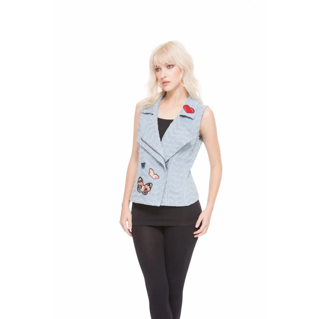 Nice Patches, Babe! Denim Vest Jacket with Zipper and Embroidered Patches [Sizes SM - XL]