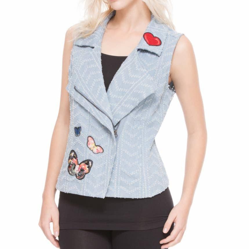 Nice Patches, Babe! Denim Vest Jacket with Zipper and Embroidered Patches [Sizes SM - XL]