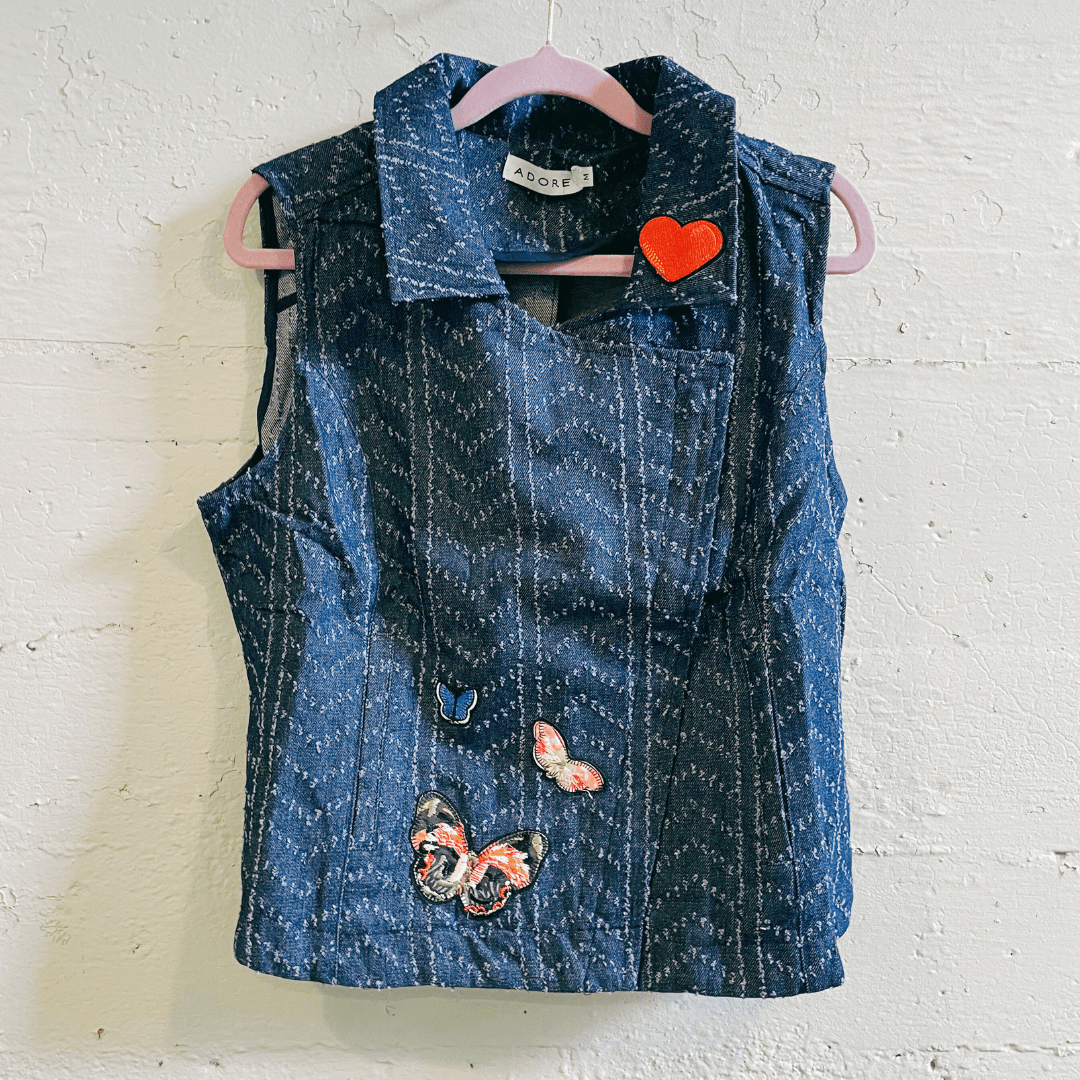 Nice Patches, Babe! Denim Vest with Zipper and Embroidered Patches [Sizes SM - XL]