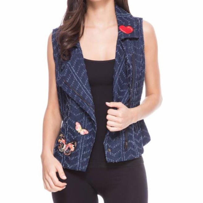 Nice Patches, Babe! Denim Vest with Zipper and Embroidered Patches [Sizes SM - XL]