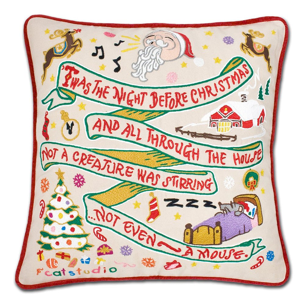 Night Before Christmas Hand - Embroidered Pillow Pillows La Vie Bien Night Before Christmas Hand - Embroidered Pillow