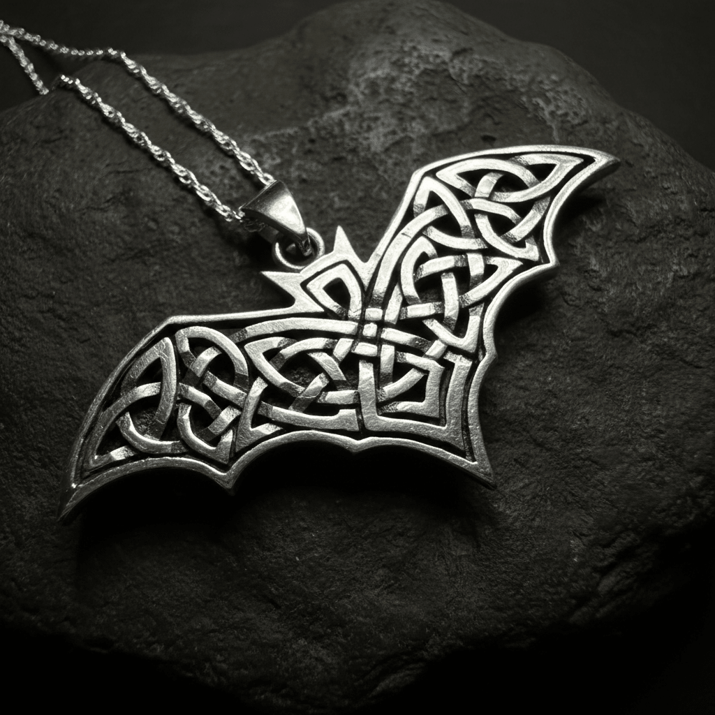 Nighthawk Celtic Bat Necklace in Sterling Silver Pendant La Vie Bien Nighthawk Celtic Bat Necklace in Sterling Silver