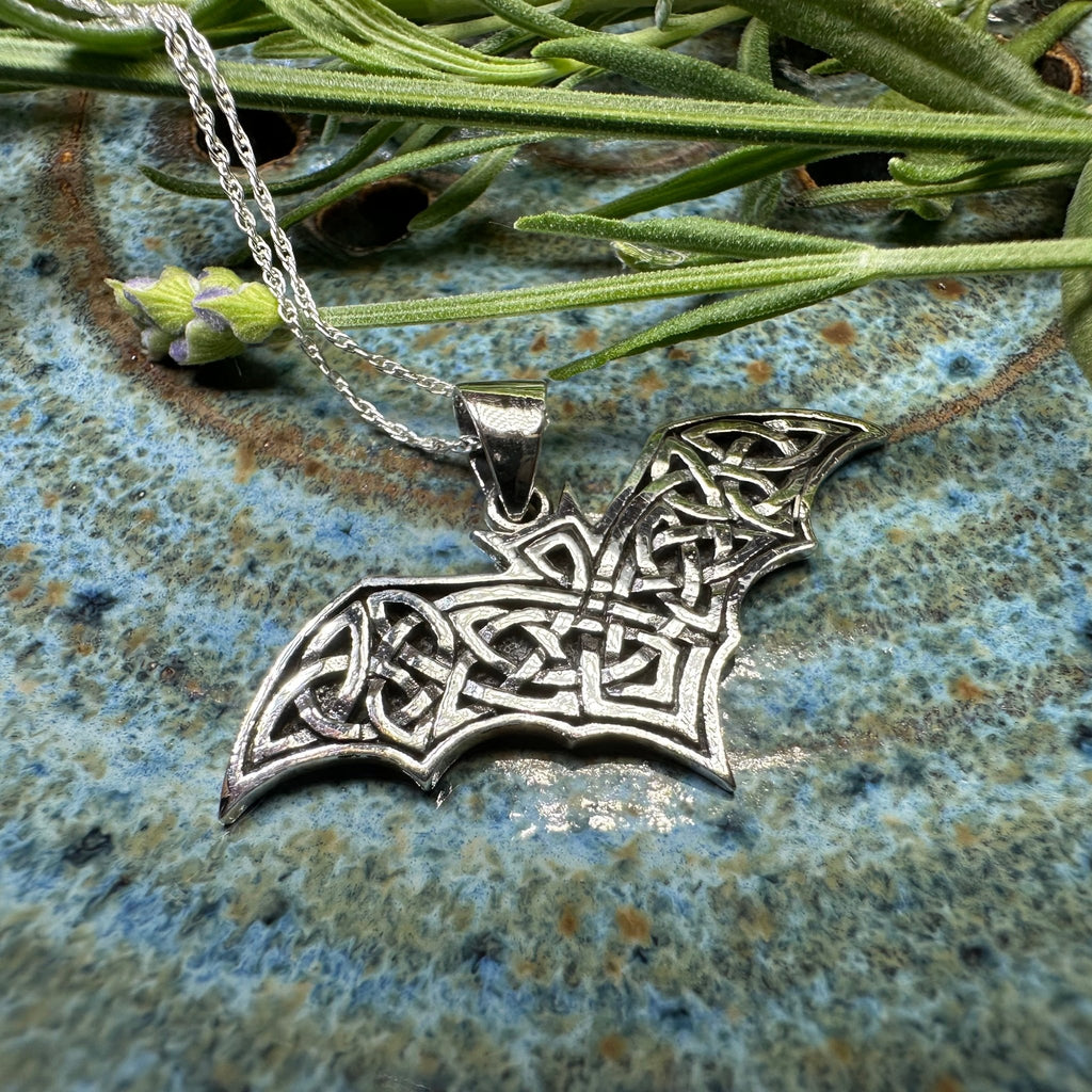 Nighthawk Celtic Bat Necklace in Sterling Silver Pendant La Vie Bien Nighthawk Celtic Bat Necklace in Sterling Silver