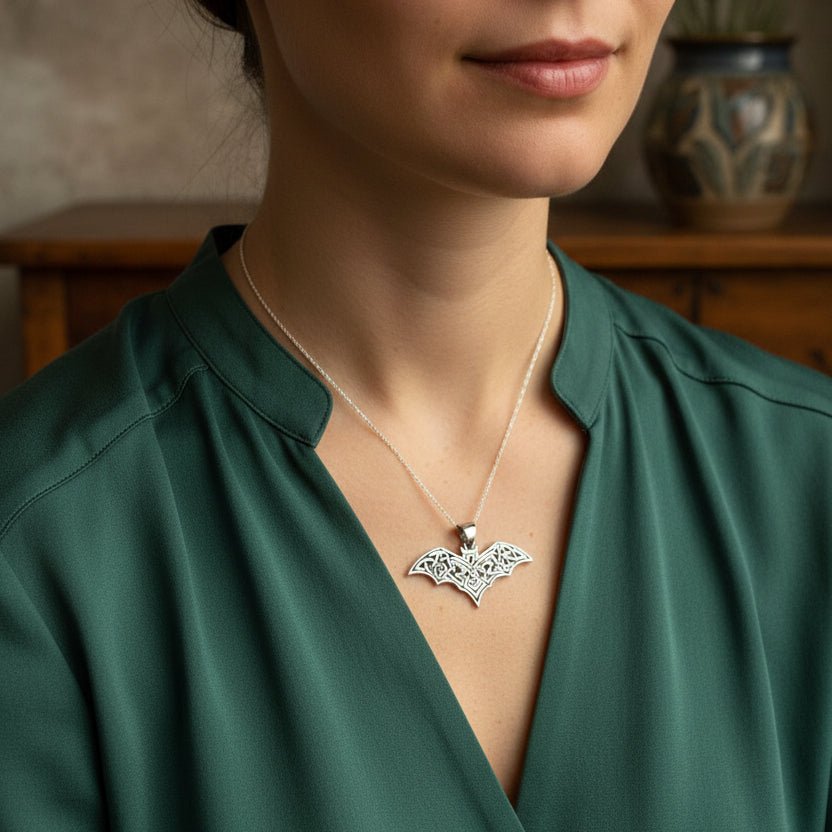 Nighthawk Celtic Bat Necklace in Sterling Silver Pendant La Vie Bien Nighthawk Celtic Bat Necklace in Sterling Silver