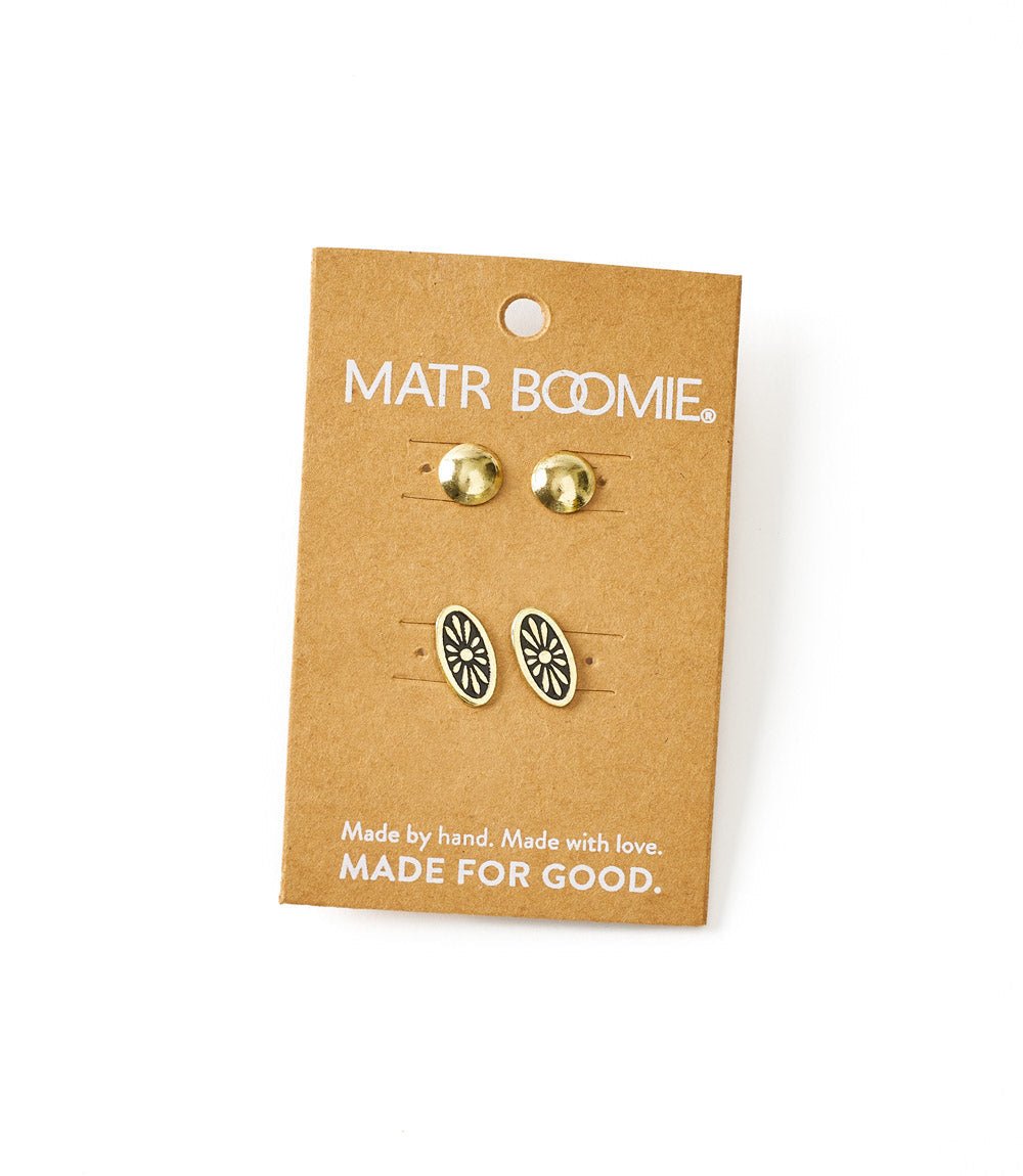 Nisha Ball and Oval Stud Earrings HME stock line La Vie Bien Nisha Ball and Oval Stud Earrings