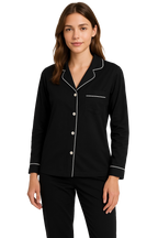 Soft Knit Cotton Womens Pajama Set with Long Sleeve Button Down PJ Shirt and Full Length Pajama Pants with Pockets