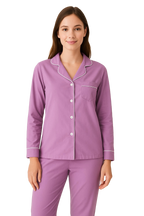 Soft Knit Cotton Womens Pajama Set with Long Sleeve Button Down PJ Shirt and Full Length Pajama Pants with Pockets