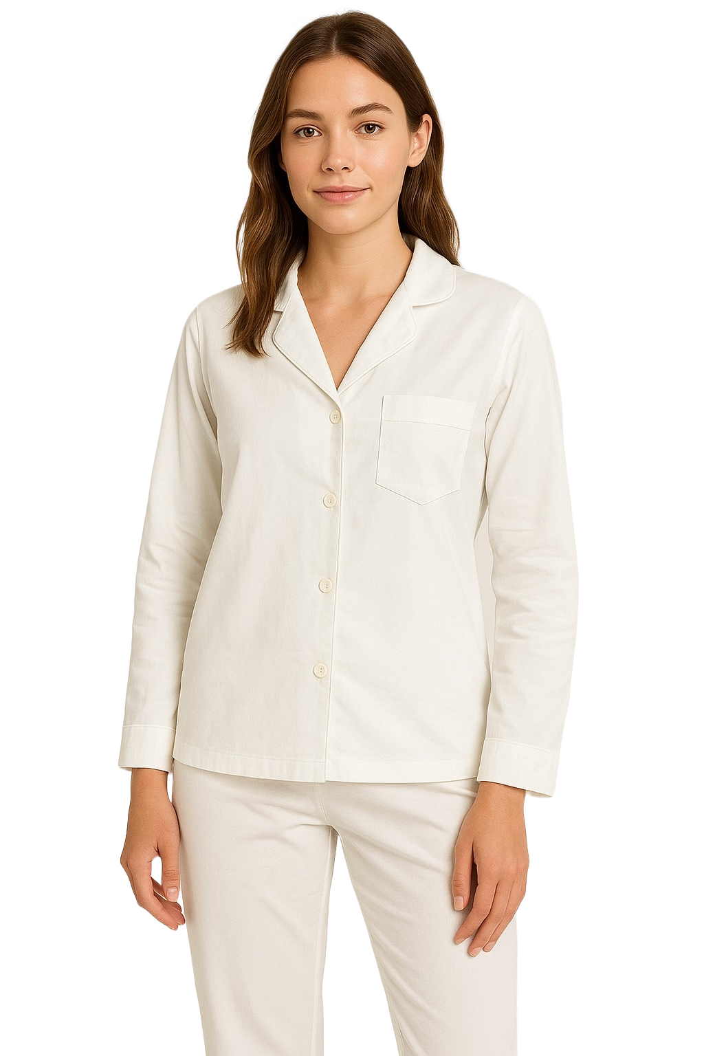 Soft Knit Cotton Womens Pajama Set with Long Sleeve Button Down PJ Shirt and Full Length Pajama Pants with Pockets