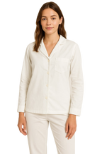Soft Knit Cotton Womens Pajama Set with Long Sleeve Button Down PJ Shirt and Full Length Pajama Pants with Pockets