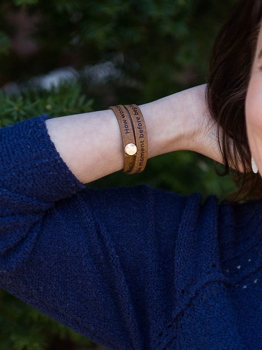 No Need to Wait Leather Wrap Bracelet by Fair Anita
