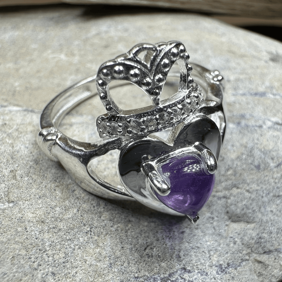 Noble Heart Amethyst Irish Claddagh Ring Ring La Vie Bien Noble Heart Amethyst Irish Claddagh Ring