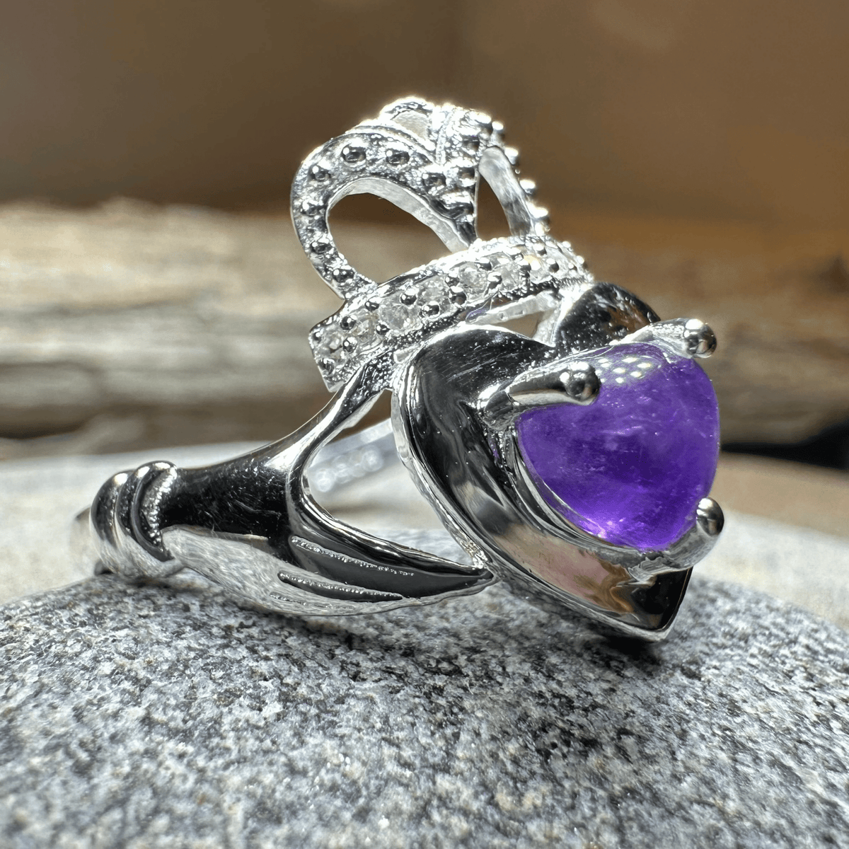 Noble Heart Amethyst Irish Claddagh Ring Ring La Vie Bien Noble Heart Amethyst Irish Claddagh Ring